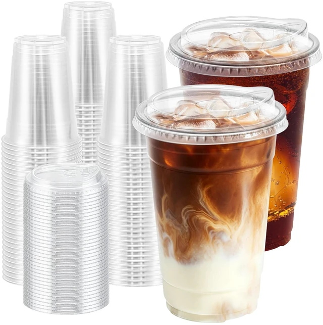 Main image of 20 oz 100 Pack Plastic Cups with Lids Disposable Iced Coffee Cups | Leak-Proof & Sturdy, Heavy Duty, Sip Lids, Clear Cups, for Cold Drinks, Juice, Milkshake, Smoothie, Cold Beverage, Food Safe