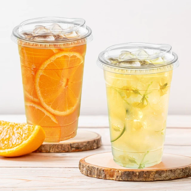 Alt view image 6 of 7 - 20 oz 100 Pack Plastic Cups with Lids Disposable Iced Coffee Cups | Leak-Proof & Sturdy, Heavy Duty, Sip Lids, Clear Cups, for Cold Drinks, Juice, Milkshake, Smoothie, Cold Beverage, Food Safe