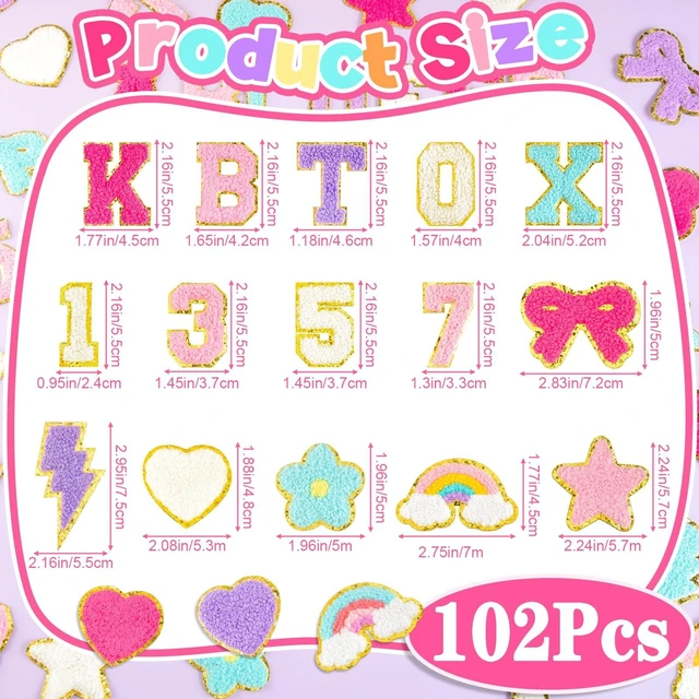 Alt view image 2 of 7 - 102 Pcs Chenille Letter Number Patches Self-Adhesive for Backpack | Embroidered Stickers, Varsity Cheer Letters Stickers, Suitable for Clothing, Hats, Bag, Jacket Decorations