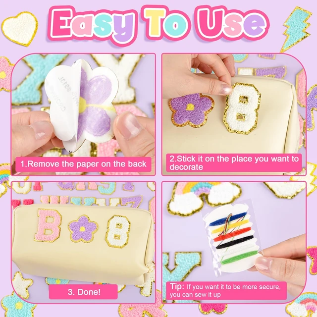 Alt view image 4 of 7 - 102 Pcs Chenille Letter Number Patches Self-Adhesive for Backpack | Embroidered Stickers, Varsity Cheer Letters Stickers, Suitable for Clothing, Hats, Bag, Jacket Decorations