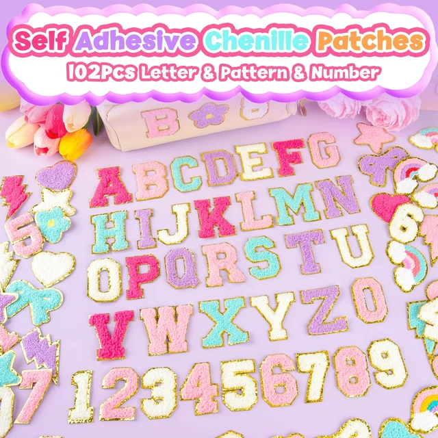 Alt view image 5 of 7 - 102 Pcs Chenille Letter Number Patches Self-Adhesive for Backpack | Embroidered Stickers, Varsity Cheer Letters Stickers, Suitable for Clothing, Hats, Bag, Jacket Decorations