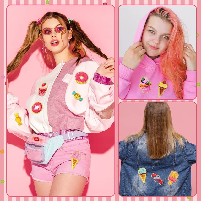 Alt view image 5 of 7 - 28 Pcs Kawaii Food Chenille Patches, Self Adhesive, DIY Accessory | Cute Dessert Theme Sticker, Cupcake Donut Ice Cream Candy, Embroidered Patches for Backpacks Clothing Jackets, Back to School