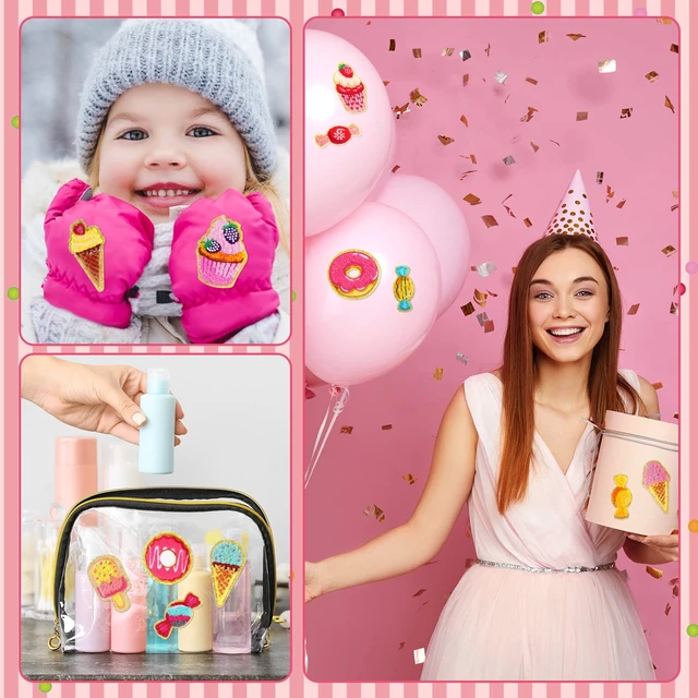 Alt view image 4 of 7 - 28 Pcs Kawaii Food Chenille Patches, Self Adhesive, DIY Accessory | Cute Dessert Theme Sticker, Cupcake Donut Ice Cream Candy, Embroidered Patches for Backpacks Clothing Jackets, Back to School
