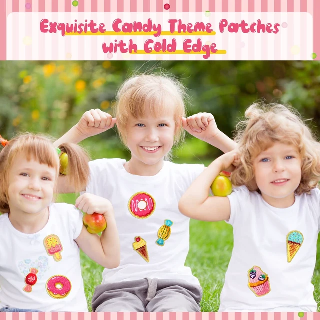 Alt view image 6 of 7 - 28 Pcs Kawaii Food Chenille Patches, Self Adhesive, DIY Accessory | Cute Dessert Theme Sticker, Cupcake Donut Ice Cream Candy, Embroidered Patches for Backpacks Clothing Jackets, Back to School