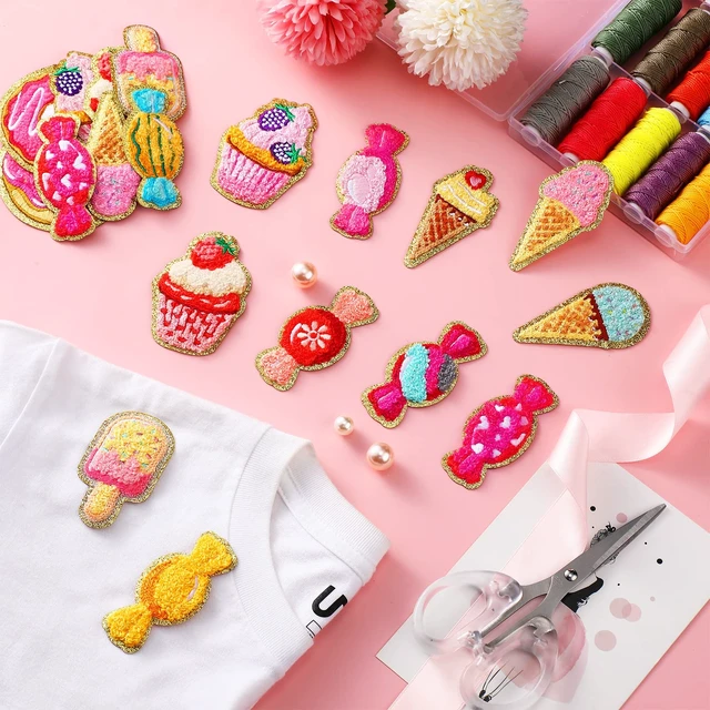 Alt view image 7 of 7 - 28 Pcs Kawaii Food Chenille Patches, Self Adhesive, DIY Accessory | Cute Dessert Theme Sticker, Cupcake Donut Ice Cream Candy, Embroidered Patches for Backpacks Clothing Jackets, Back to School