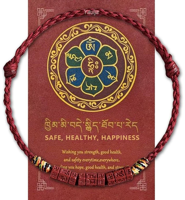 Main image of Buddhist Red Buddha Spiritual Protection Red String Bracelet | Meditation Prayer Jewelry for Good Luck Health Wealth, Cinnabar Beads Exorcism Bracelet with Amulet Card, Handmade Adjustable