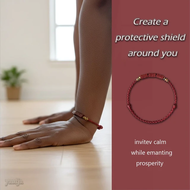 Alt view image 4 of 7 - Buddhist Red Buddha Spiritual Protection Red String Bracelet | Meditation Prayer Jewelry for Good Luck Health Wealth, Cinnabar Beads Exorcism Bracelet with Amulet Card, Handmade Adjustable