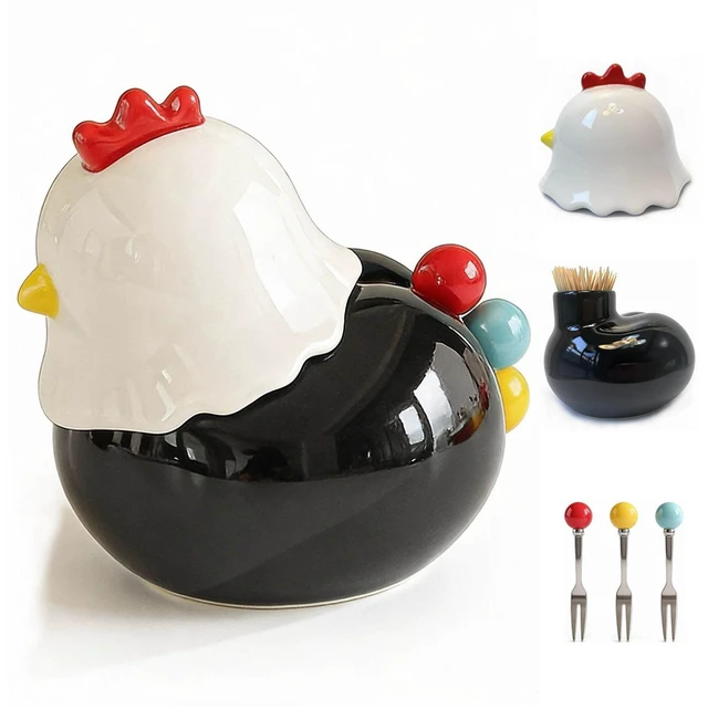 Main image of Toothpick Holder Dispenser and Fruit Fork Set, Unique Cute Kitchen Decor and Gadgets Gifts, 3 Food-Grade 304 Stainless Steel Forks, Funny Kitchen Gadgets for Home Table Accessories