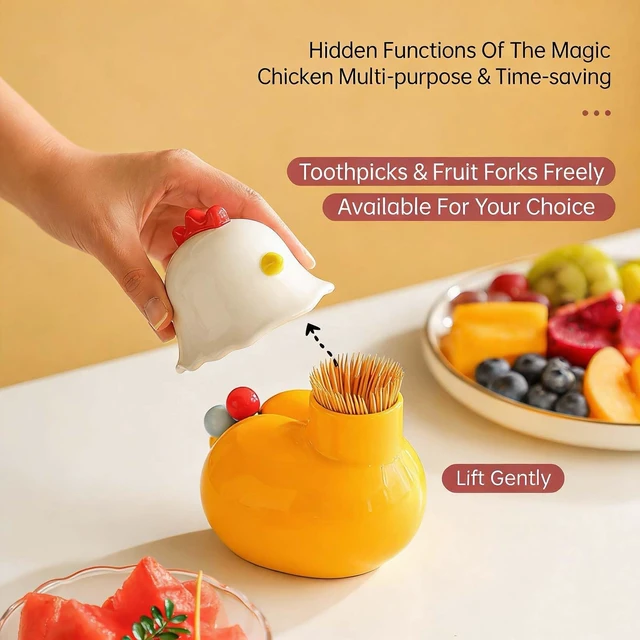 Alt view image 4 of 6 - Toothpick Holder Dispenser and Fruit Fork Set, Unique Cute Kitchen Decor and Gadgets Gifts, 3 Food-Grade 304 Stainless Steel Forks, Funny Kitchen Gadgets for Home Table Accessories
