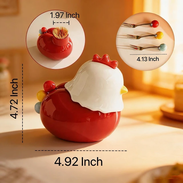 Alt view image 5 of 6 - Toothpick Holder Dispenser and Fruit Fork Set, Unique Cute Kitchen Decor and Gadgets Gifts, 3 Food-Grade 304 Stainless Steel Forks, Funny Kitchen Gadgets for Home Table Accessories