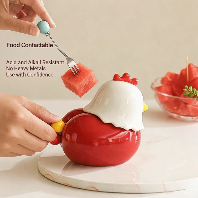 Alt view image 3 of 6 - Toothpick Holder Dispenser and Fruit Fork Set, Unique Cute Kitchen Decor and Gadgets Gifts, 3 Food-Grade 304 Stainless Steel Forks, Funny Kitchen Gadgets for Home Table Accessories