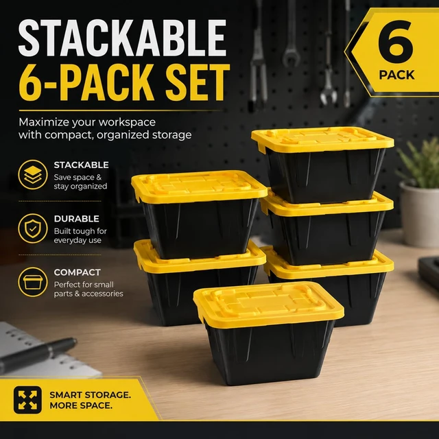 Alt view image 4 of 7 - Mini Storage Bins with Lids, 3.42"x2"x1.33" 6-Pack 1.1:1 Heavy Duty Workshop Replica Organizer, Stackable Dustproof PLA Containers for Screws SD Cards LEGO Parts Office Desk Hobby Storage