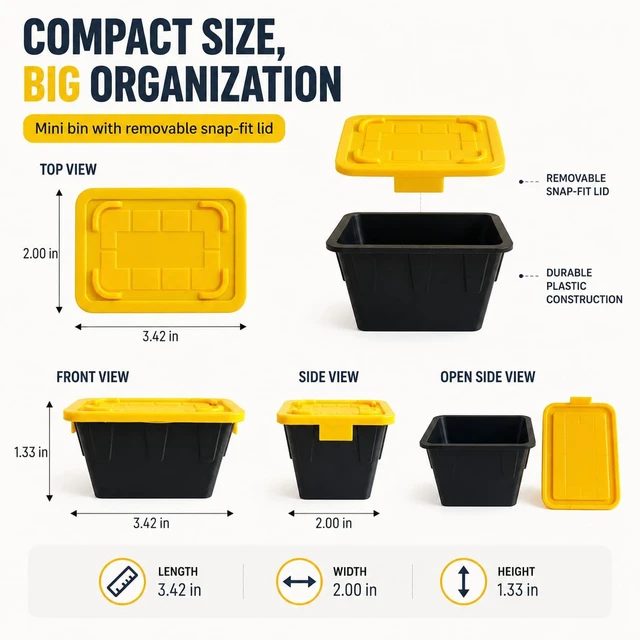 Alt view image 6 of 7 - Mini Storage Bins with Lids, 3.42"x2"x1.33" 6-Pack 1.1:1 Heavy Duty Workshop Replica Organizer, Stackable Dustproof PLA Containers for Screws SD Cards LEGO Parts Office Desk Hobby Storage