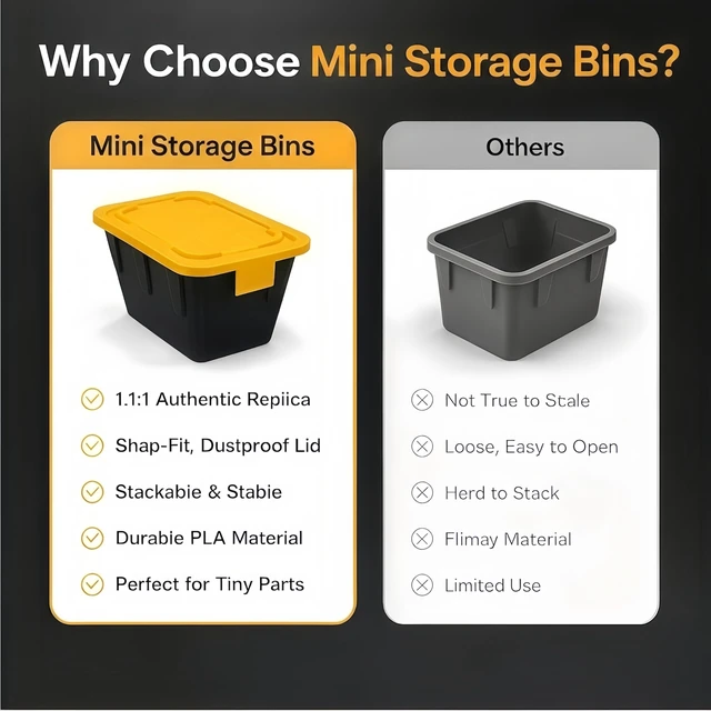 Alt view image 7 of 7 - Mini Storage Bins with Lids, 3.42"x2"x1.33" 6-Pack 1.1:1 Heavy Duty Workshop Replica Organizer, Stackable Dustproof PLA Containers for Screws SD Cards LEGO Parts Office Desk Hobby Storage