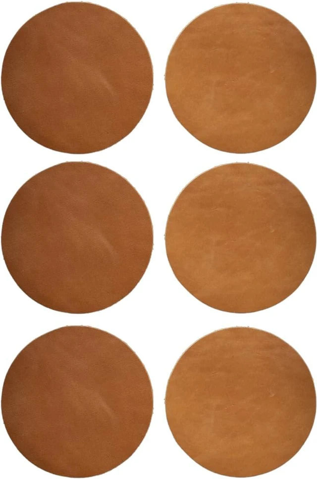 Main image of Real Natural Grain Leather Coasters Durable Non-Slip Distressed Design, Set of 6 for Table Protection in Home, Office, Kitchen, and Bar (Tan Distressed)