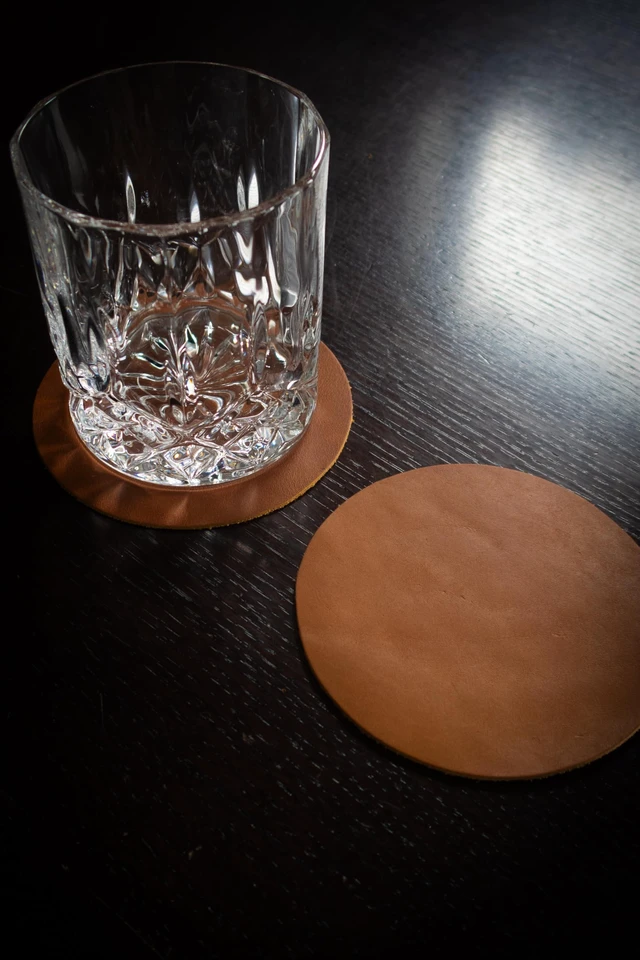 Alt view image 3 of 3 - Real Natural Grain Leather Coasters Durable Non-Slip Distressed Design, Set of 6 for Table Protection in Home, Office, Kitchen, and Bar (Tan Distressed)