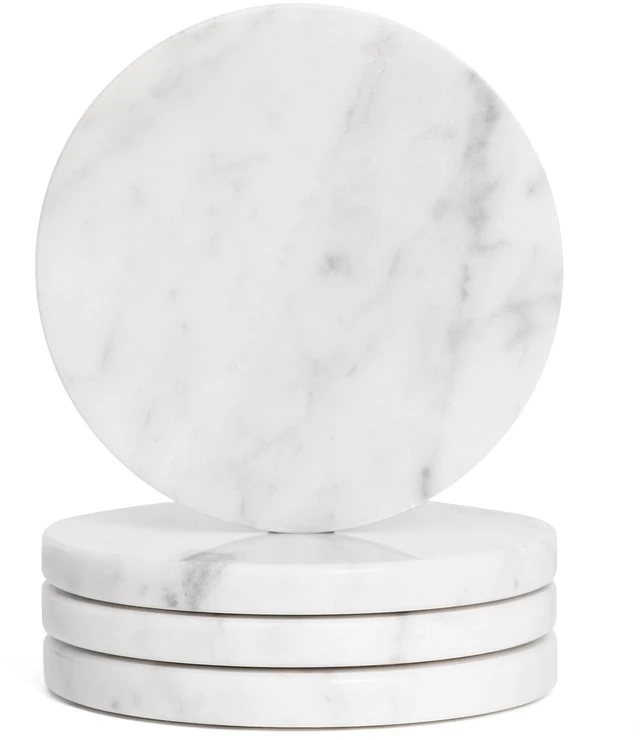 Main image of Set of 4 White Drink Coasters, 4-Inch Exquisite Marble Stone Coasters, Natural Stone Design, Perfect for housewarmings, Anniversaries, and Office Decor, While Helping Protect countertops