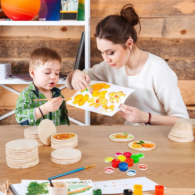 Alt view image 5 of 7 - 46Pcs Unfinished Wood Coasters-4" Unfinished Natural Wood Slices for Crafts Round with Non-Slip for Wedding Decoration/Blank Coasters Wood Kit DIY Architectural Models Drawing Painting Wood Engraving