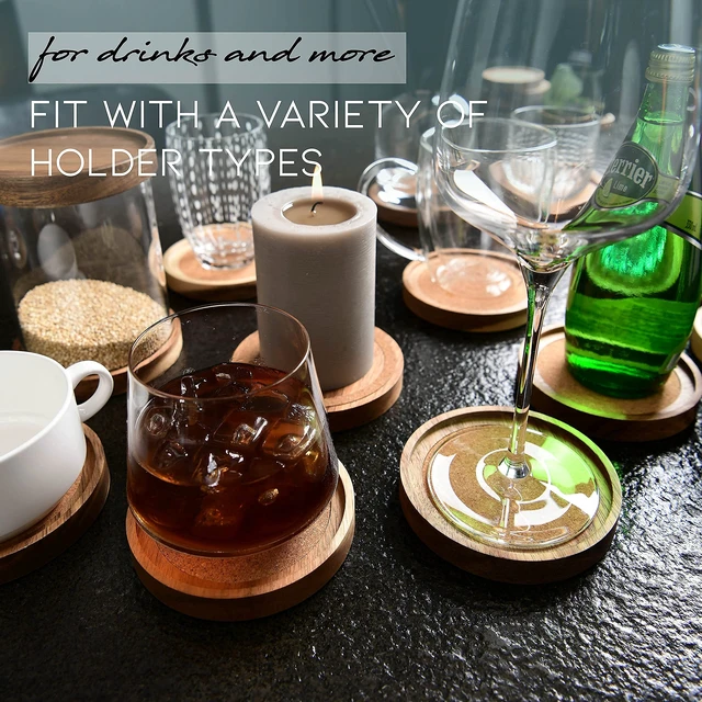 Alt view image 5 of 7 - Acacia Wood Coasters for Drinks, 4.13 Inch, Set of 6, Absorbent and Insulation Cork Stackable Cup Holders, Rustic Coasters for Wooden Table, Designed by