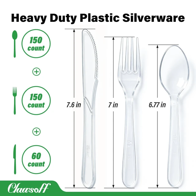 Alt view image 2 of 7 - 360 Count Clear Plastic Silverware Set,Disposable Utensils Plastic | 150 Forks 150 Spoons 60 Knives, Heavy Duty BPA-free Heat Resistant, Ideal For Weddings Parties Events Catering Home