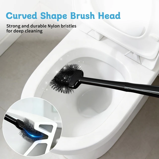 Alt view image 2 of 7 - Toilet Brush and Plunger Set, Curved Head for Deep Cleaning, Black | Brush and Plunger set, Curved Nylon Bristles for Deep Clean, Strong Suction Plunger, Ventilated Holder for Quickly Air Dry