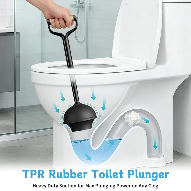 Alt view image 3 of 7 - Toilet Brush and Plunger Set, Curved Head for Deep Cleaning, Black | Brush and Plunger set, Curved Nylon Bristles for Deep Clean, Strong Suction Plunger, Ventilated Holder for Quickly Air Dry