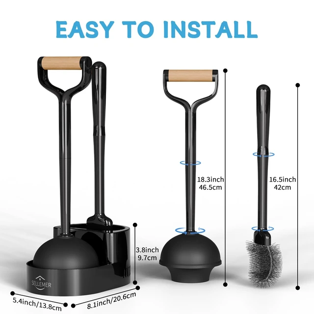 Alt view image 5 of 7 - Toilet Brush and Plunger Set, Curved Head for Deep Cleaning, Black | Brush and Plunger set, Curved Nylon Bristles for Deep Clean, Strong Suction Plunger, Ventilated Holder for Quickly Air Dry