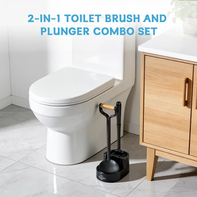 Alt view image 7 of 7 - Toilet Brush and Plunger Set, Curved Head for Deep Cleaning, Black | Brush and Plunger set, Curved Nylon Bristles for Deep Clean, Strong Suction Plunger, Ventilated Holder for Quickly Air Dry