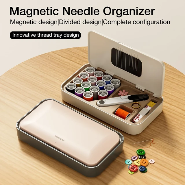 Alt view image 2 of 7 - Sewing Kit Box 40 Pcs, Magnetic Needle Storage, Cream | All-in-one Hand Sewing Kit with Complete Thread & Needle Accessories, Ideal for Daily Mending, Crafting, Emergency & Travel