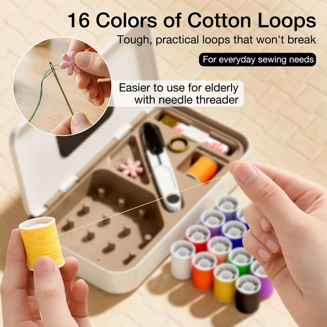 Alt view image 4 of 7 - Sewing Kit Box 40 Pcs, Magnetic Needle Storage, Cream | All-in-one Hand Sewing Kit with Complete Thread & Needle Accessories, Ideal for Daily Mending, Crafting, Emergency & Travel
