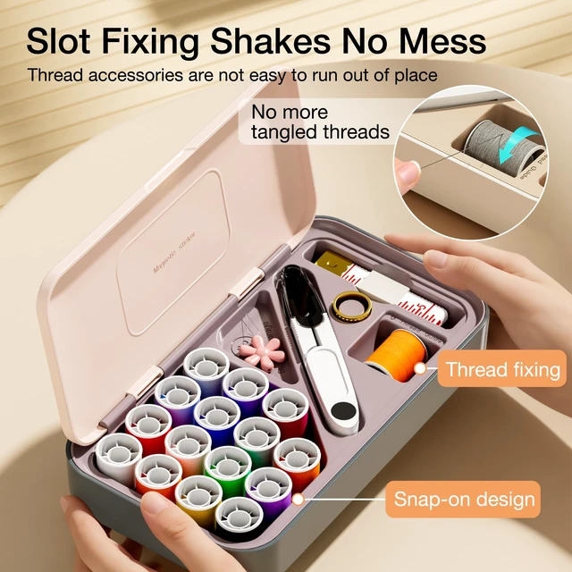Alt view image 5 of 7 - Sewing Kit Box 40 Pcs, Magnetic Needle Storage, Cream | All-in-one Hand Sewing Kit with Complete Thread & Needle Accessories, Ideal for Daily Mending, Crafting, Emergency & Travel