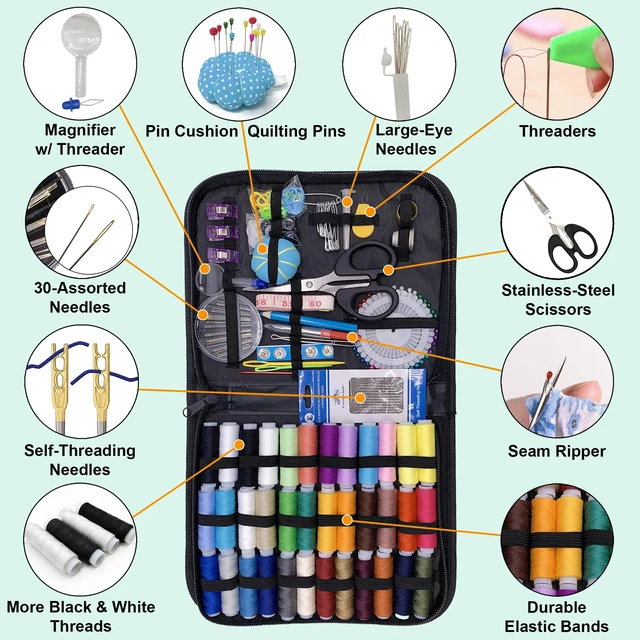 Alt view image 2 of 7 - Large Sewing Kit for Adults, 150-Piece Set, 36 Colors, 30 Needles | Easy enough to be a first home hand sewing kit, ready to mend a hem, fix a stuffed toy, or replace a button in minutes