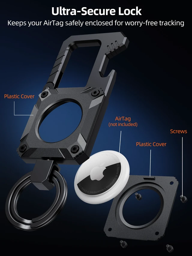 Alt view image 3 of 7 - Air Tag Keychain, Bottle Opener Keychain, Heavy Duty Key Chains Carabiner | Waterproof, Scratch Resistant,Secure Lock, Protective for AirTag Keychains Accessory for Keys, Not included AirTag, Gray