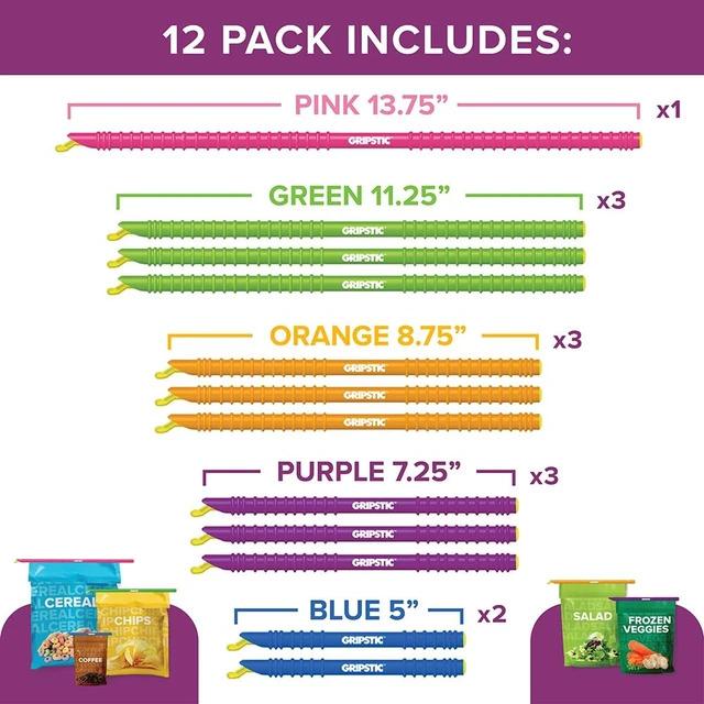 Alt view image 2 of 7 - 12 Pack Assorted Food Bag Sealers Reusable Chip Clips Bag Clips | Seal Bags Airtight to Keep Food Fresh