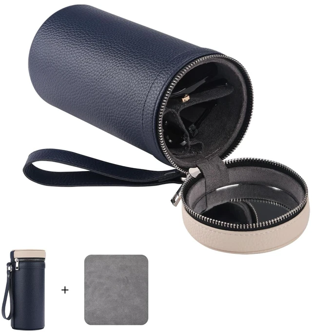 Main image of 3 Slot Sunglasses Case, Portable Eyeglass Storage Holder for Travel | pu Leather Unisex style for men and women; fits most standard sunglasses, prescription glasses and fashion eyewear.