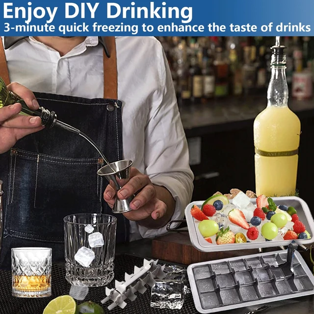 Alt view image 2 of 7 - Stainless Steel Ice Cube Trays, Metal Ice Cube Trays for Freezer Vintage Inspired Design with Release Lever Remove Handle for Making Large Cubes Kitchen & Bar (1pcs)