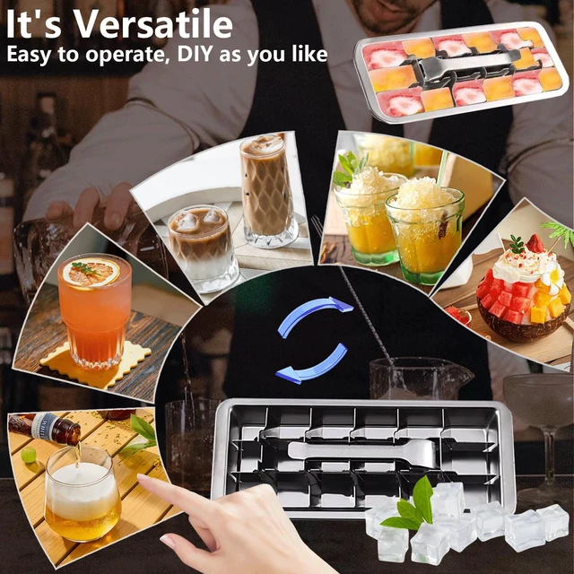 Alt view image 3 of 7 - Stainless Steel Ice Cube Trays, Metal Ice Cube Trays for Freezer Vintage Inspired Design with Release Lever Remove Handle for Making Large Cubes Kitchen & Bar (1pcs)