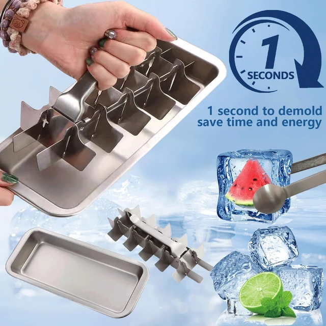 Alt view image 5 of 7 - Stainless Steel Ice Cube Trays, Metal Ice Cube Trays for Freezer Vintage Inspired Design with Release Lever Remove Handle for Making Large Cubes Kitchen & Bar (1pcs)