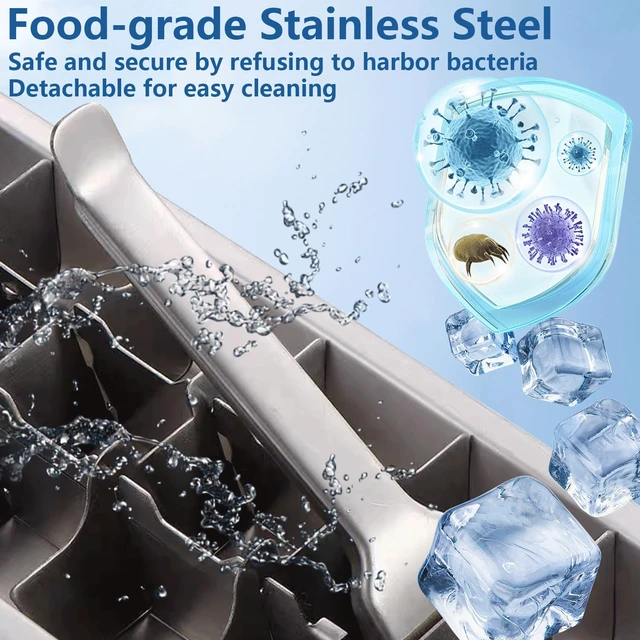 Alt view image 6 of 7 - Stainless Steel Ice Cube Trays, Metal Ice Cube Trays for Freezer Vintage Inspired Design with Release Lever Remove Handle for Making Large Cubes Kitchen & Bar (1pcs)
