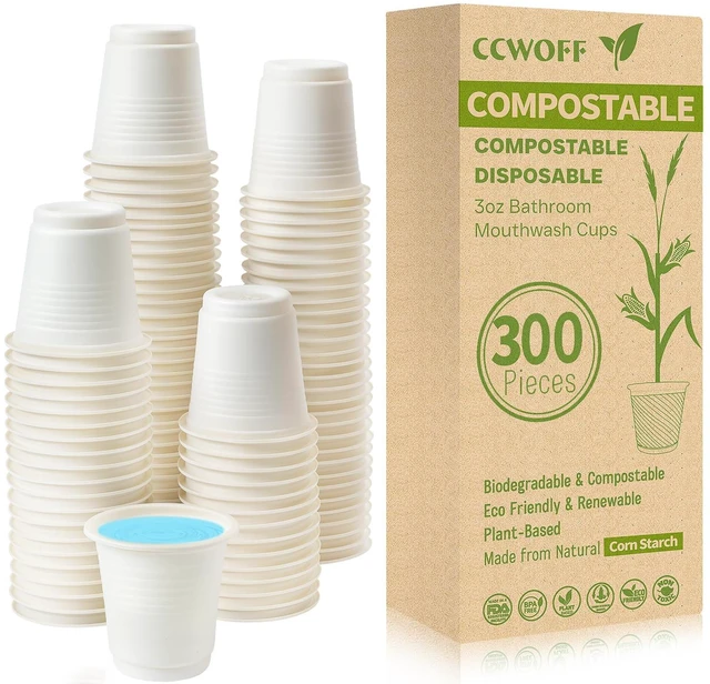 Main image of 300PCS 3 OZ Bathroom Cups 100% Compostable Biodegradable Eco Friendly Cups Small Cups Disposable Mini Mouthwash Cups for Bath Rinse Cup Shot Disposable Cups for Drinking Washing Cups