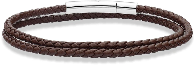 Main image of Genuine Italian Double Wrap Braided Leather Bracelet for Men Women, Stainless Steel Clasp, Made in Italy (Brown, Medium - 8" Length)