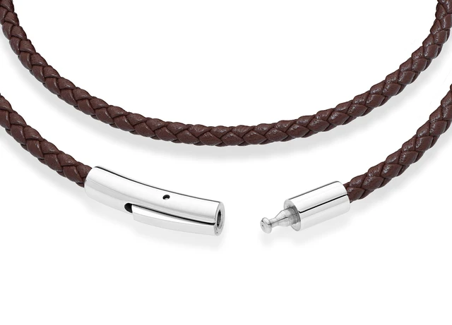 Alt view image 3 of 5 - Genuine Italian Double Wrap Braided Leather Bracelet for Men Women, Stainless Steel Clasp, Made in Italy (Brown, Medium - 8" Length)
