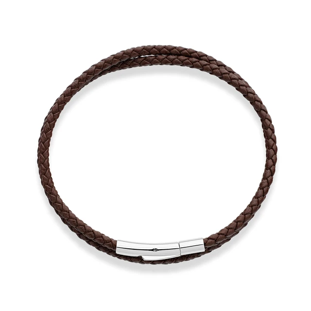 Alt view image 2 of 5 - Genuine Italian Double Wrap Braided Leather Bracelet for Men Women, Stainless Steel Clasp, Made in Italy (Brown, Medium - 8" Length)