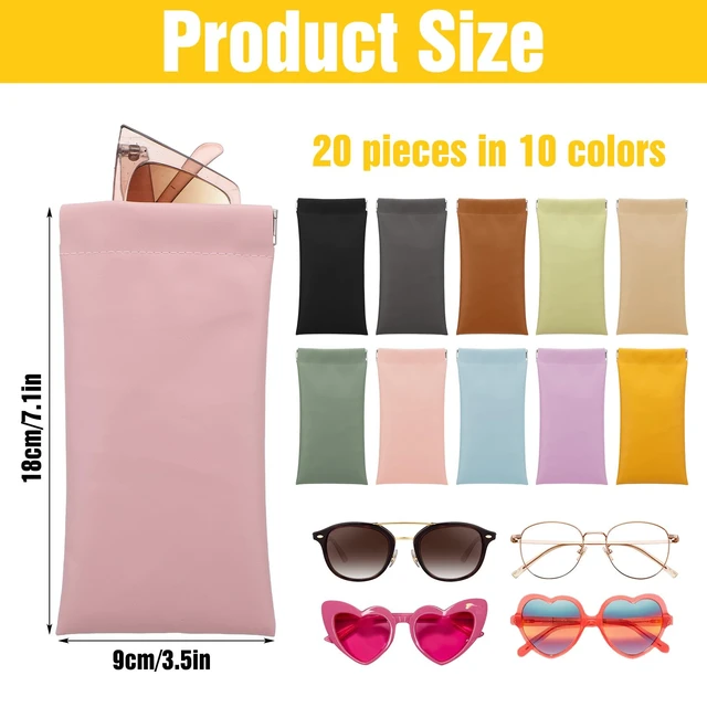 Alt view image 2 of 7 - 20 Pack Soft Leather Sunglasses Case Pouch with Squeeze Top Closure - 10 Colors (2 Each), PU Eyeglasses Holder for Women & Men, Anti-Scratch Glasses Storage Bag