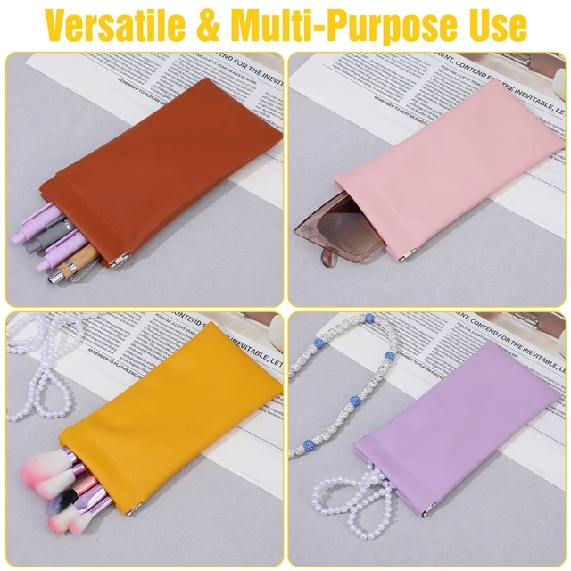 Alt view image 4 of 7 - 20 Pack Soft Leather Sunglasses Case Pouch with Squeeze Top Closure - 10 Colors (2 Each), PU Eyeglasses Holder for Women & Men, Anti-Scratch Glasses Storage Bag