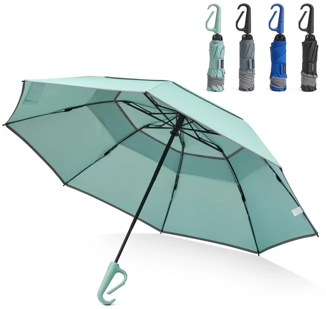 Main image of 46inch Ring Buckle Umbrella, Inverted Design with Carabiner Handle | Compact Travel Umbrella with Reflective Strip, Automatic Windproof for Rain
