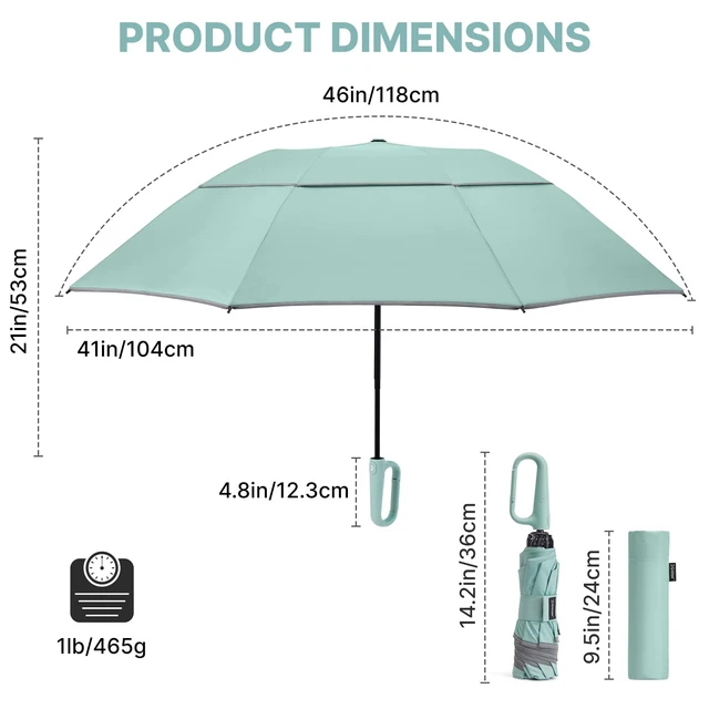 Alt view image 5 of 7 - 46inch Ring Buckle Umbrella, Inverted Design with Carabiner Handle | Compact Travel Umbrella with Reflective Strip, Automatic Windproof for Rain