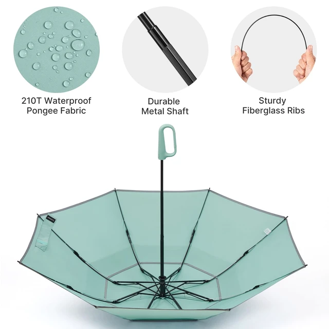 Alt view image 7 of 7 - 46inch Ring Buckle Umbrella, Inverted Design with Carabiner Handle | Compact Travel Umbrella with Reflective Strip, Automatic Windproof for Rain