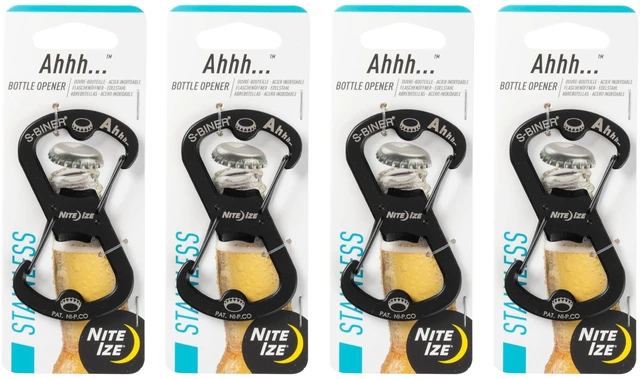 Main image of Ahhh... Stainless Bottle Opener - Keychain with S-Biner Functionality - Heavy-Duty Dual Bottle Opener Carabiner - Keychain Accessories - Black, 4 Count (4 Pack)
