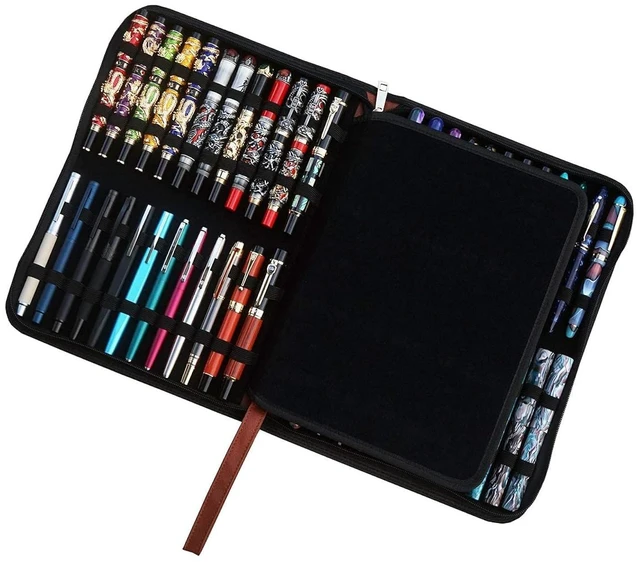 Main image of Large Capacity Fountain Pen Case PU Leather Coffee Color 48 Slots pen pouch bag